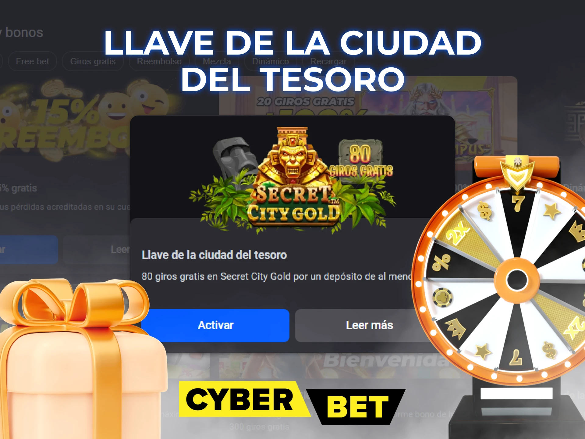 En Cyber Bet puedes obtener 80 giros gratis en la tragamonedas Secret City Gold con el bono Key to Treasure City.