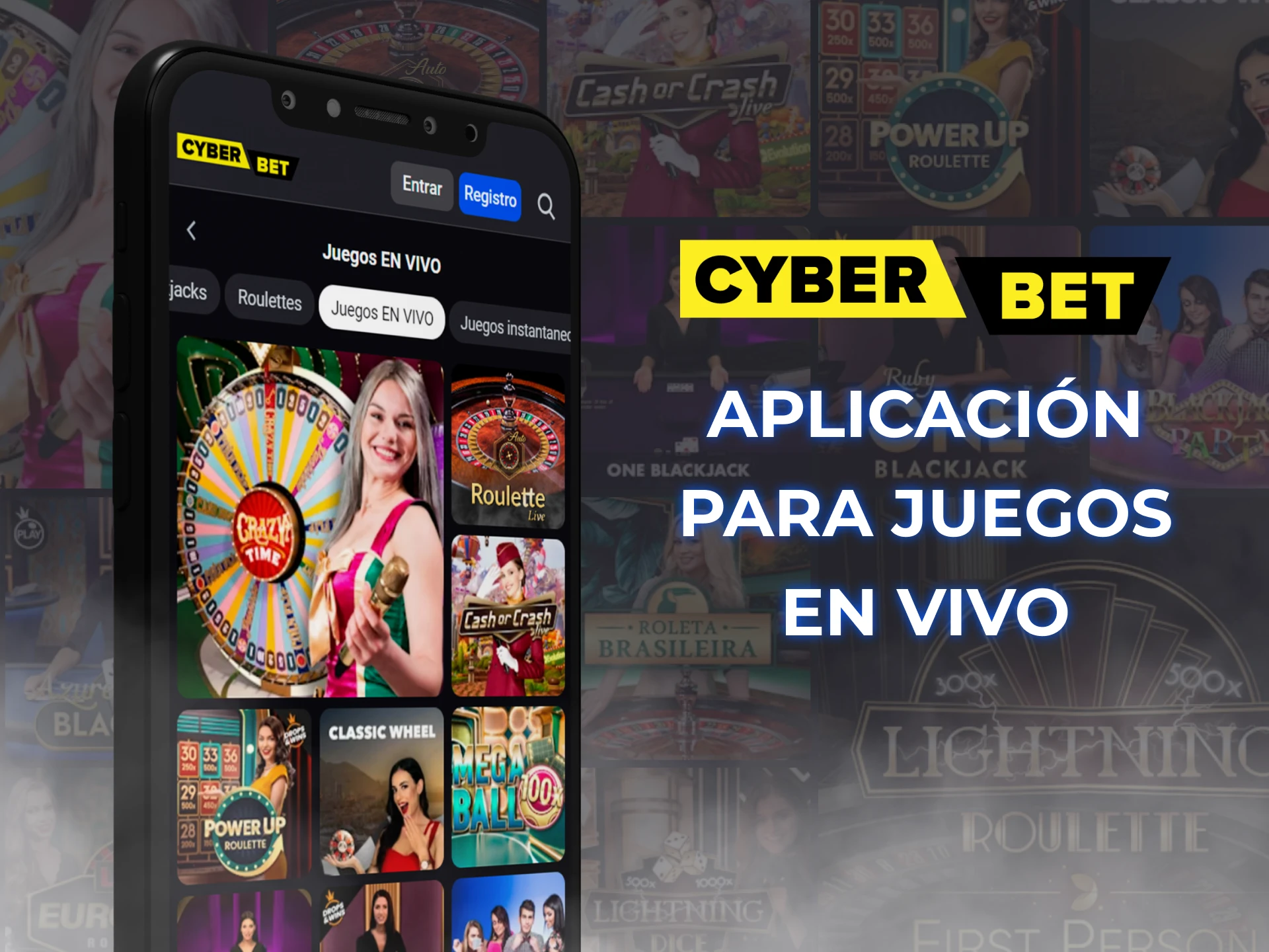 Juega a los juegos de casino en vivo de Cyber Bet en tu teléfono con la aplicación.