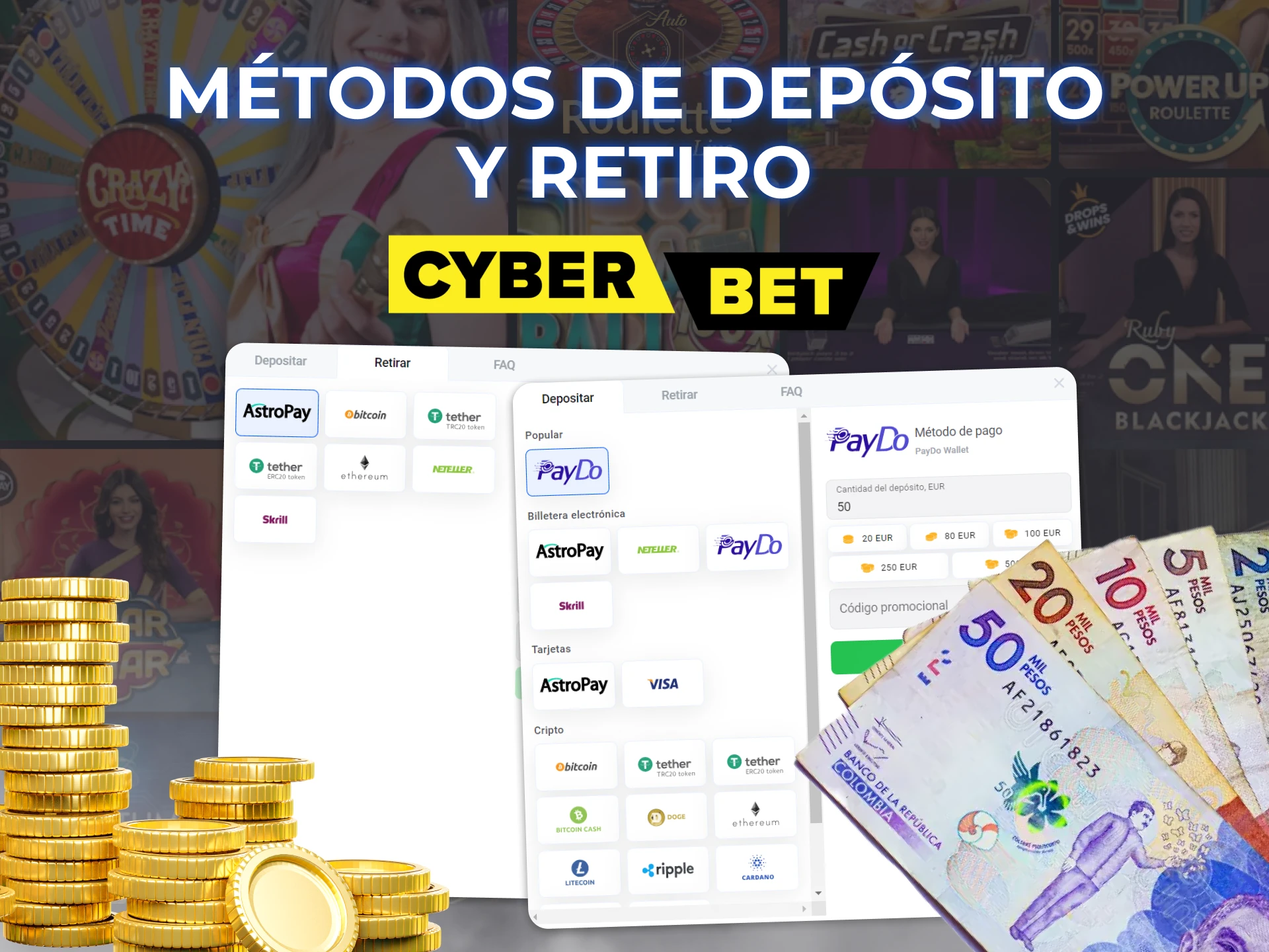 Para jugar en el casino en vivo de Cyber Bet, puede utilizar los métodos de depósito y retiro más populares en Colombia.