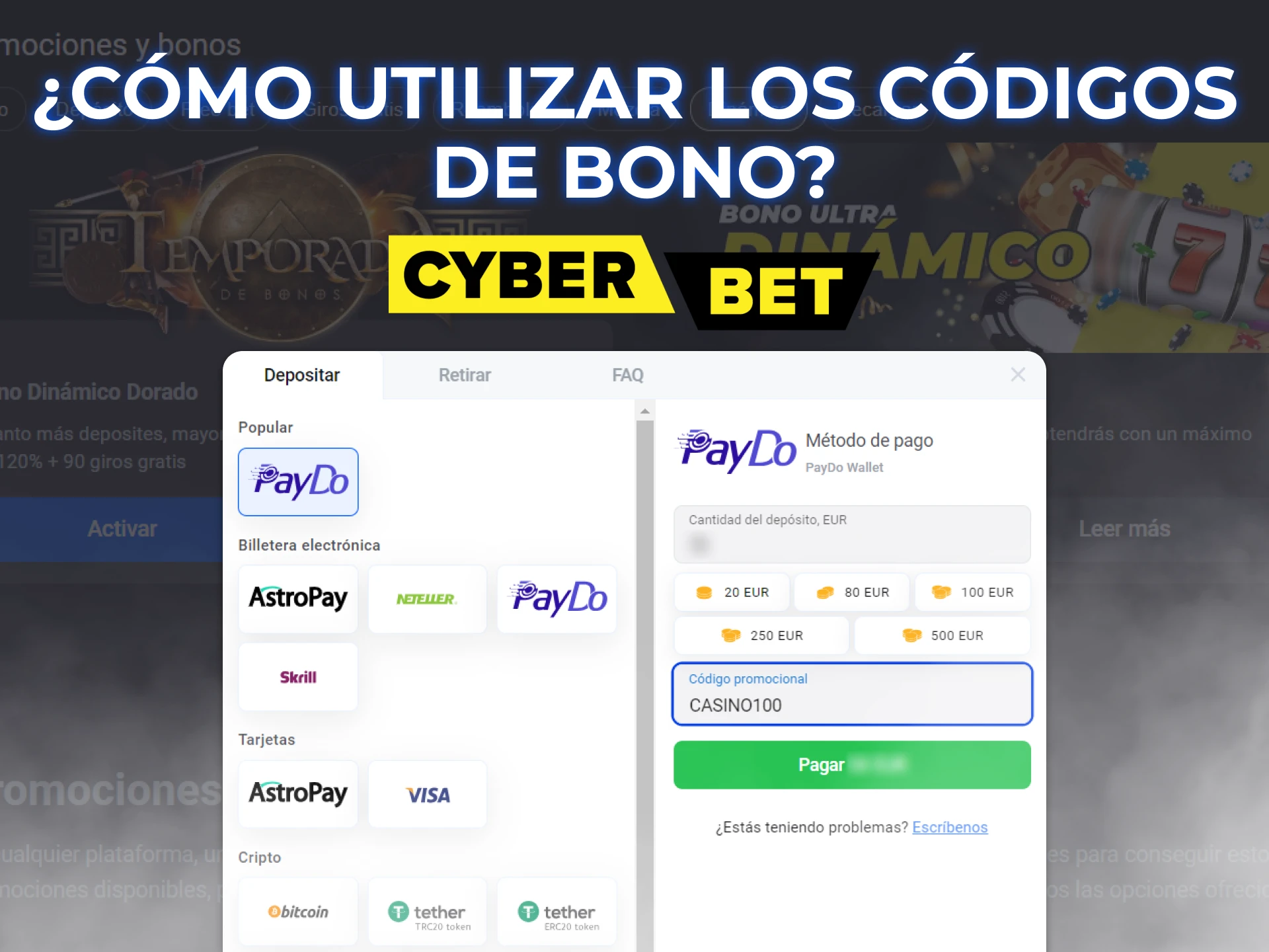 Crea una cuenta y realiza un depósito para activar nuestro código de bono Cyber Bet.