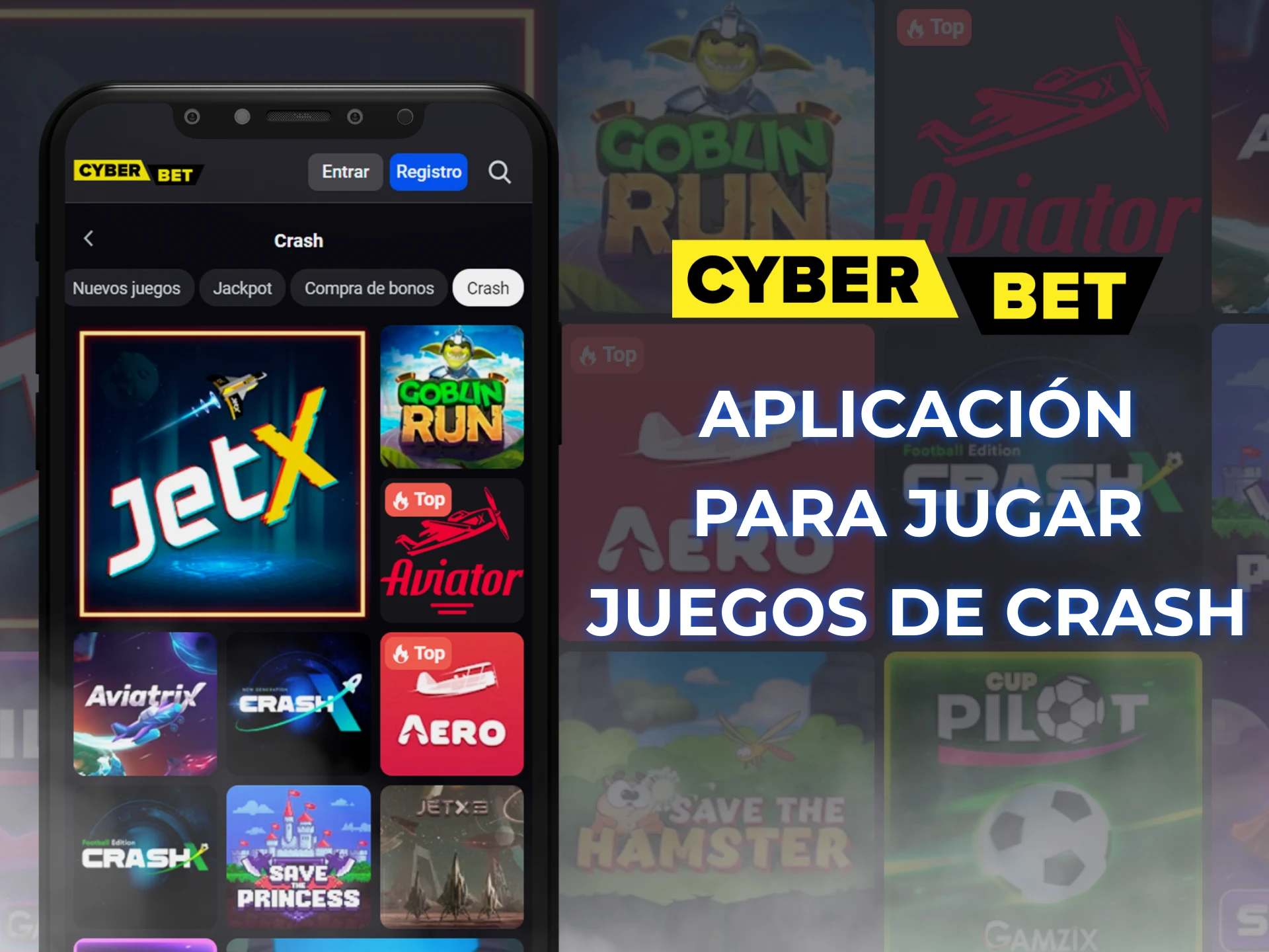 Juega juegos Crash con la aplicacion movil Cyber Bet.