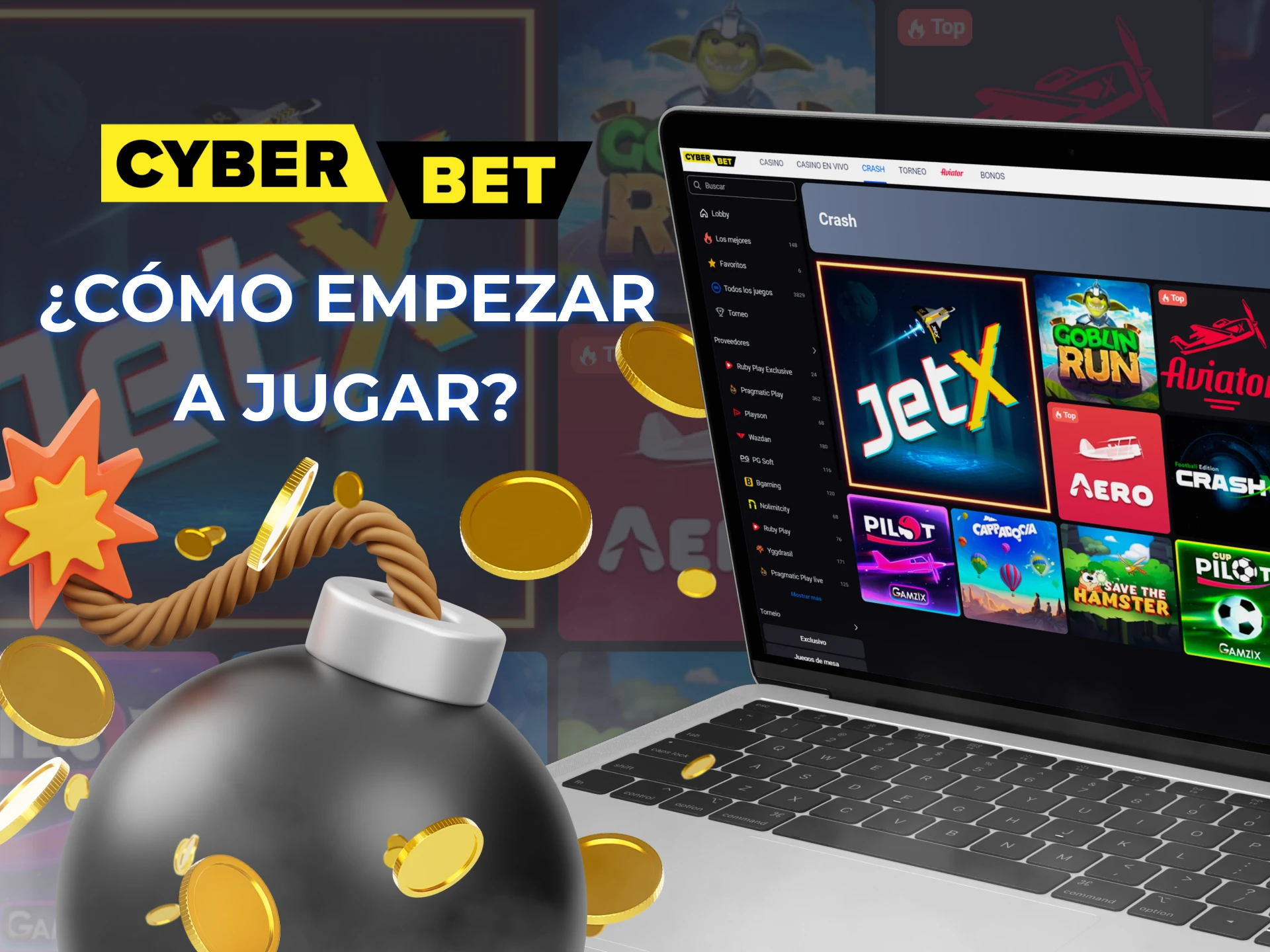 Registre una cuenta y elija un juego para empezar a jugar en la sección Cyber Bet Crash.