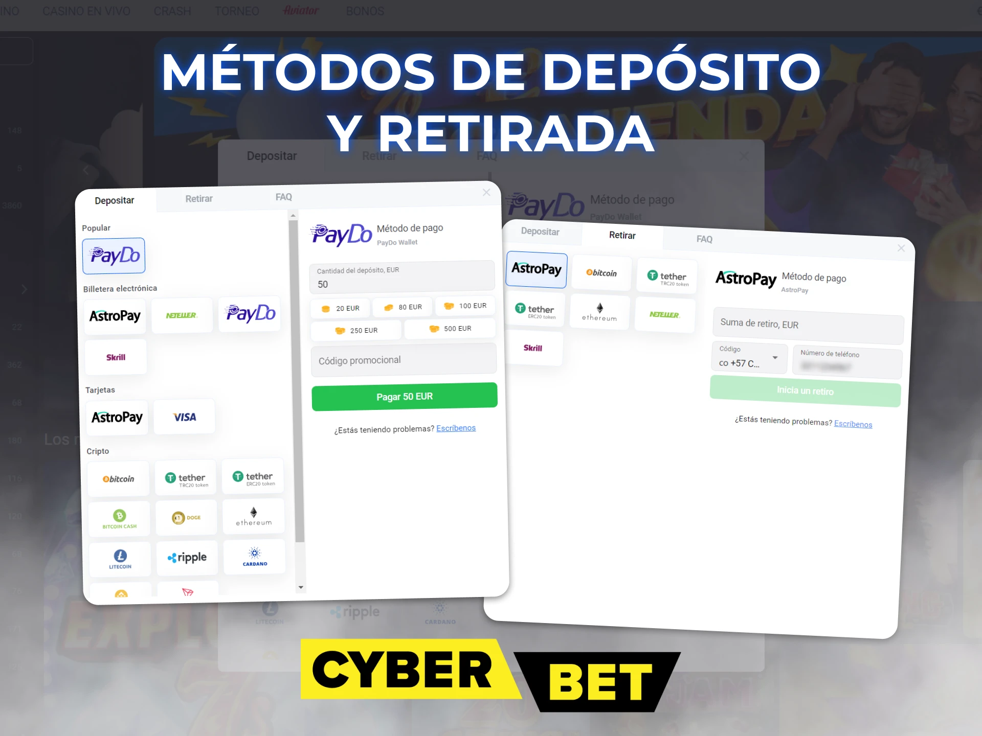 Cyber Bet ofrece muchos métodos diferentes de depósito y retiro.