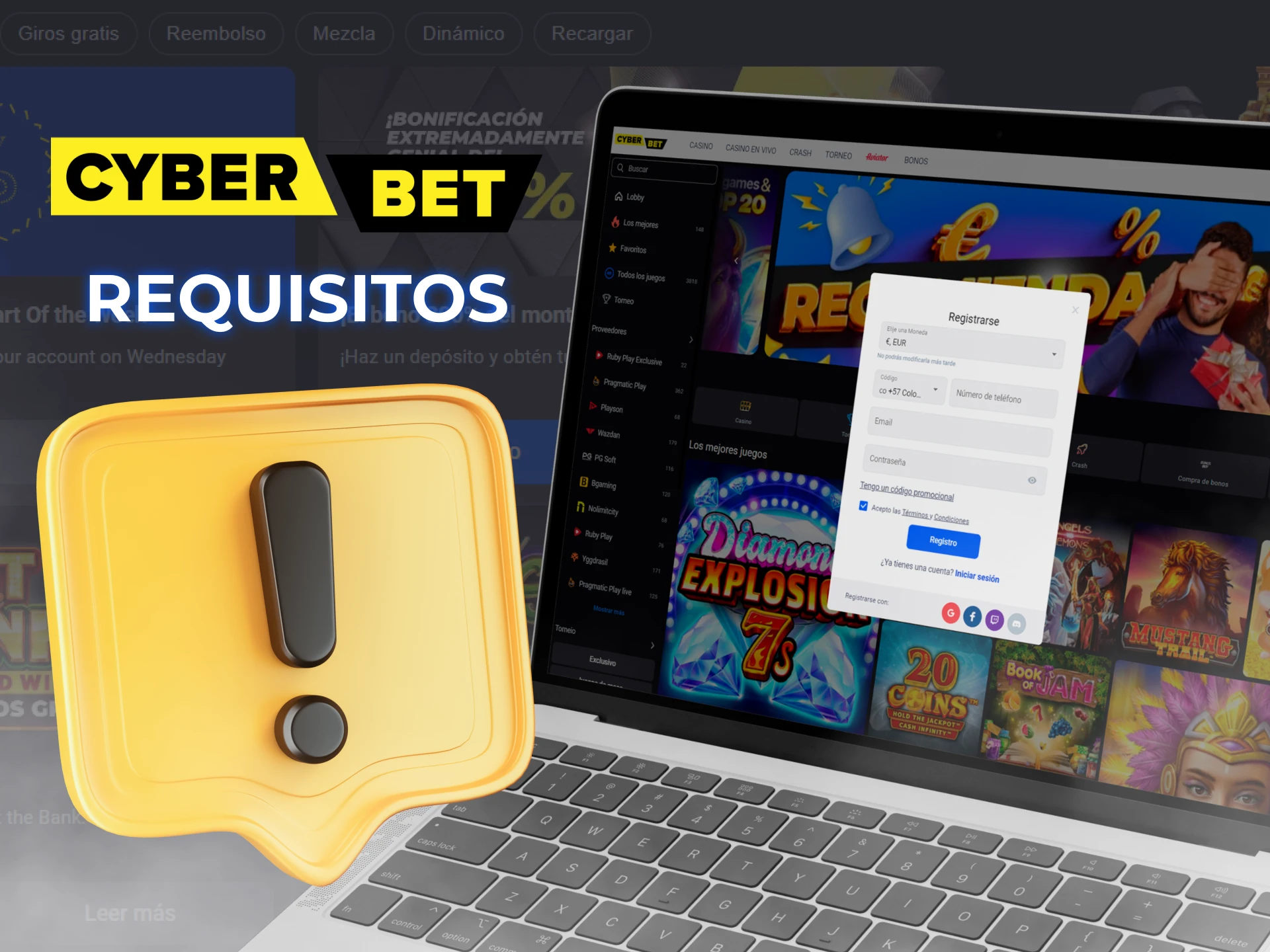 Revise los requisitos de Cyber Bet antes de crear una cuenta.