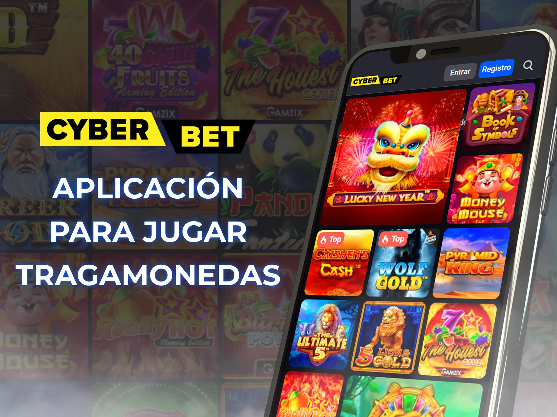 Juega a las tragamonedas Cyber Bet en la aplicacion movil.