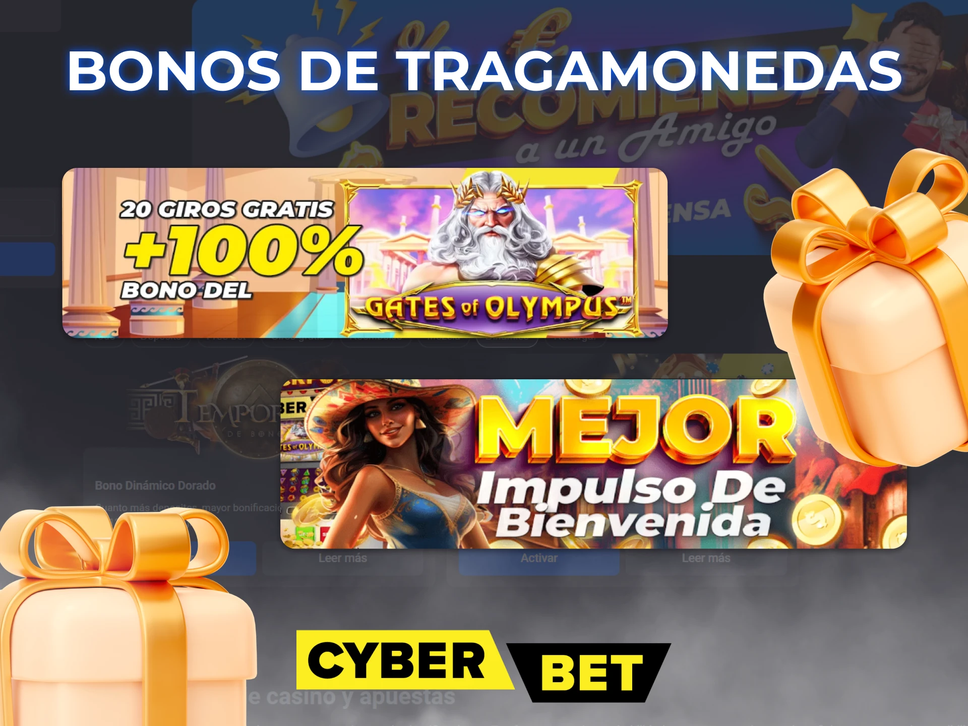 Elige tu bono favorito para jugar a las tragaperras de Cyber Bet Casino y consigue más ganancias.