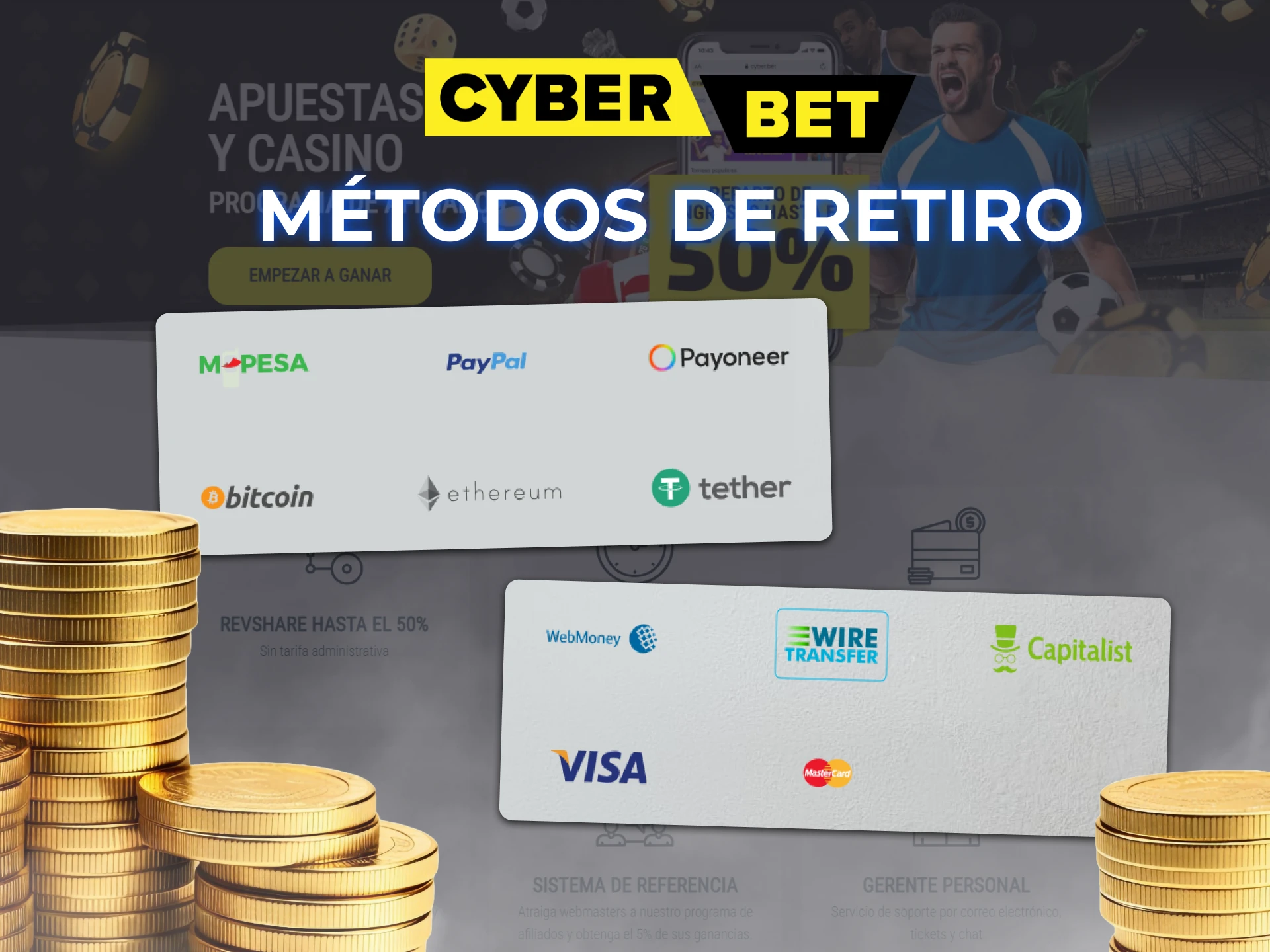 Puede retirar ganancias de su cuenta del programa de afiliados de Cyber ​​​​Bet de la forma que mas le convenga.