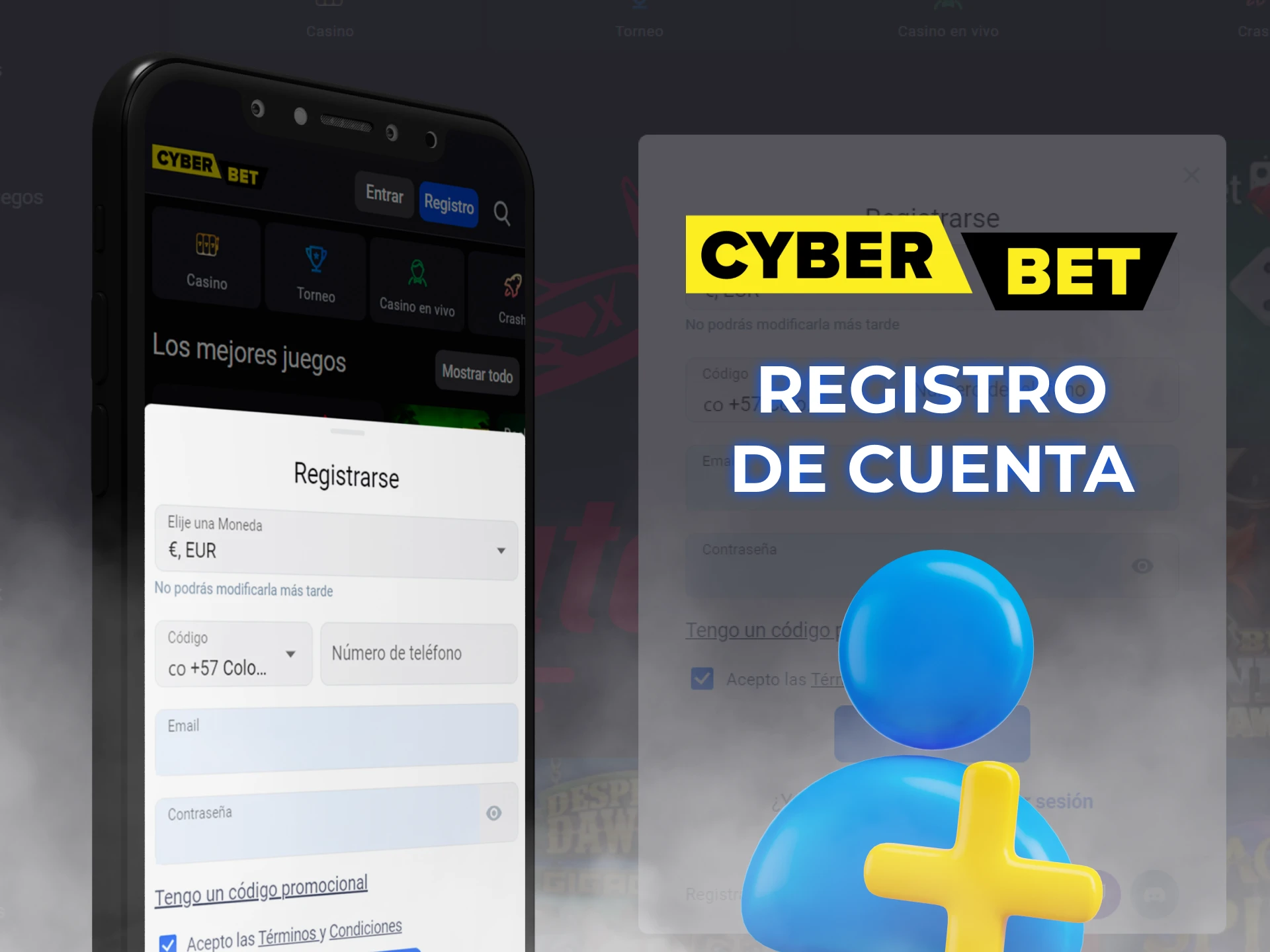 Puede crear una cuenta en la aplicación Cyber Bet.