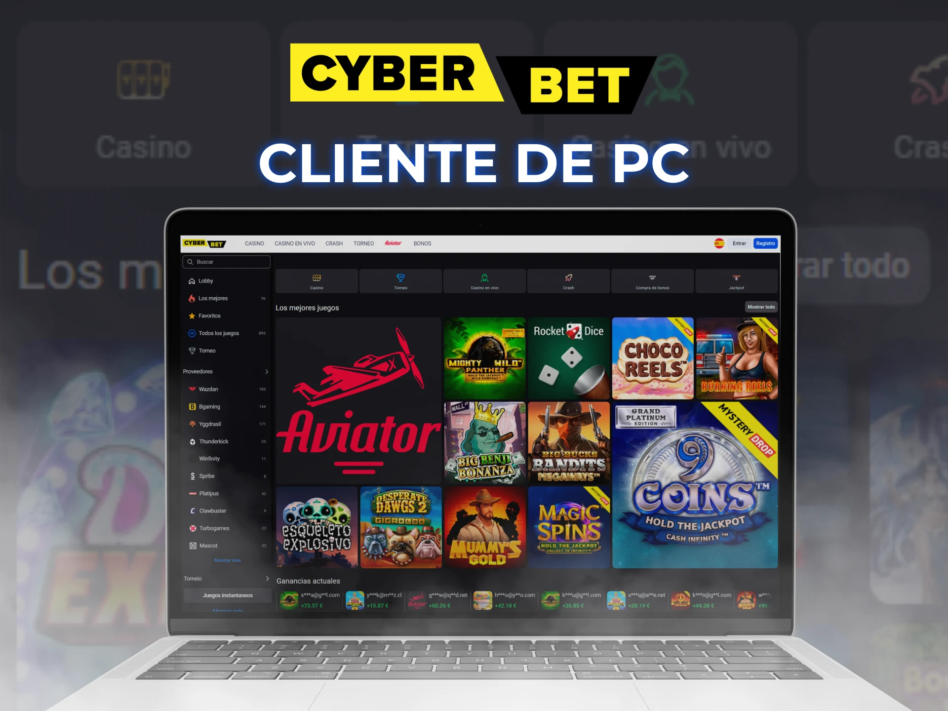 Utilice el sitio web de Cyber Bet para jugar a juegos de casino en Windows y macOS.